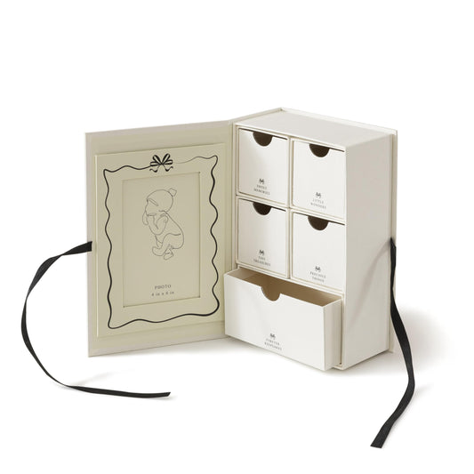 Soul & Lane Baby Keepsake Box with 5 Compartments, Baby Memory Box with Photo Frame, Newborn Storage Organizer for Girl and Boy, Memory Keeper for New Parents