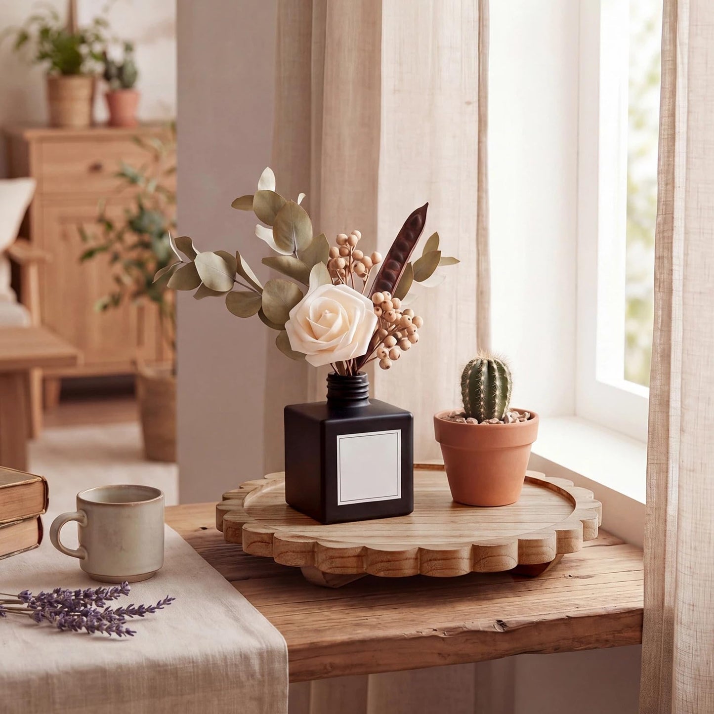 Scalloped Wood Riser Tray