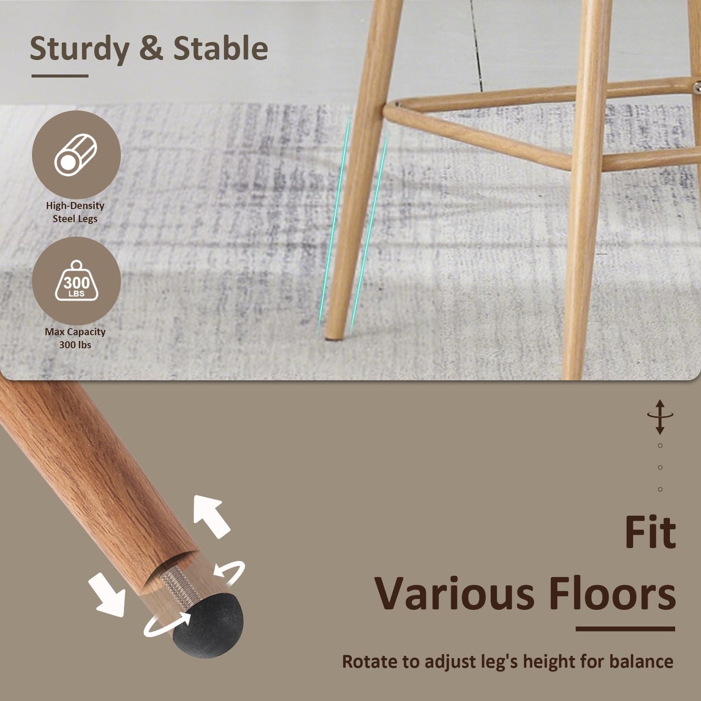 Rattan Bar Stools Set of 2, Counter Height Wicker Bar Stools with Square Back, Square Bar Chair with PE Rattan with Metal Legs,Chair for Home Kitchen