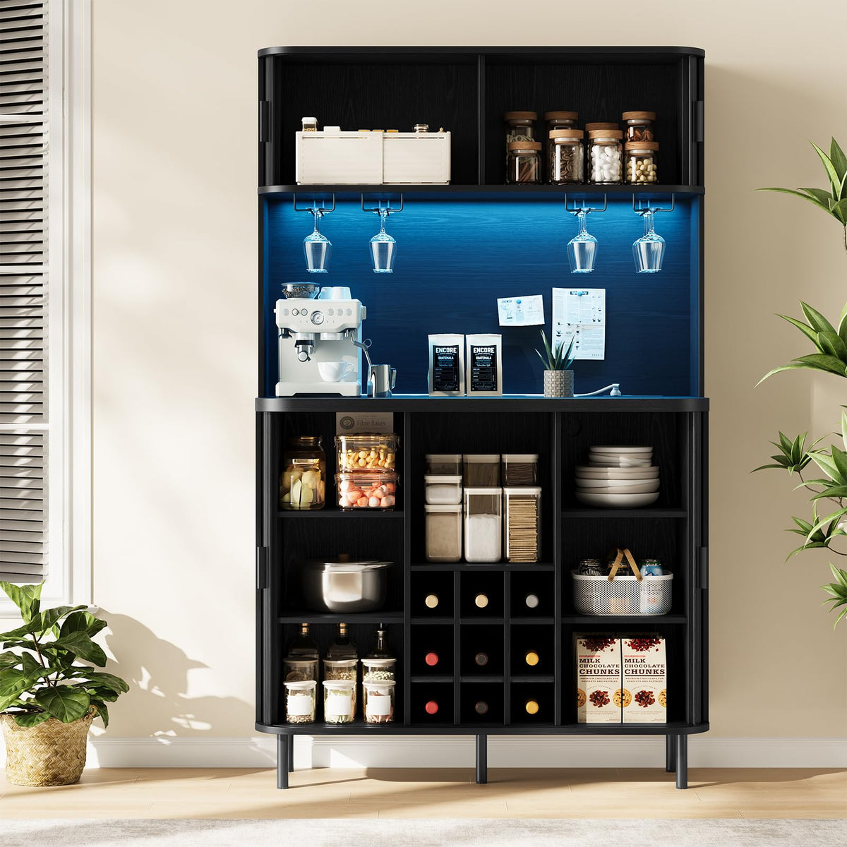 71" Tall Fluted Wine Bar Cabinet with Storage