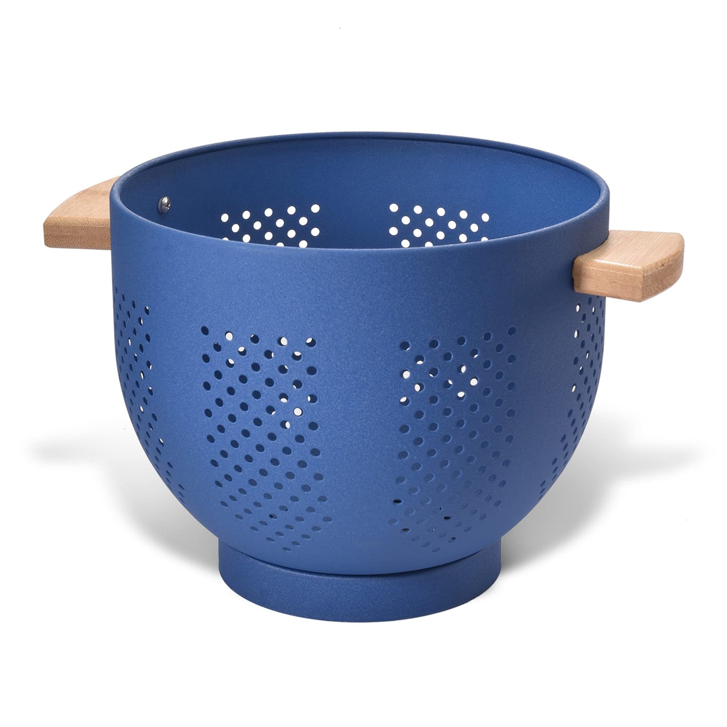 Metal Colander with Wood Handle and Stable Base, Powder Coated Steel Kitchen Strainer Basket for Draining Pasta, Vegetable and fruit(7quart,Sandyellow)