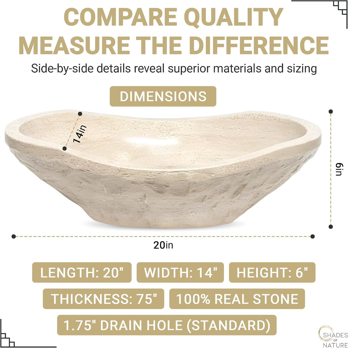 Oval Natural Stone Wash Basin Travertine Vessel Sink