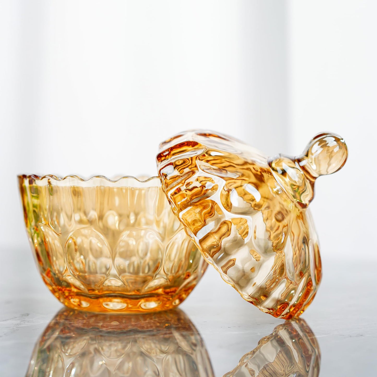 Decorative Embossed Glass Dish with Lid