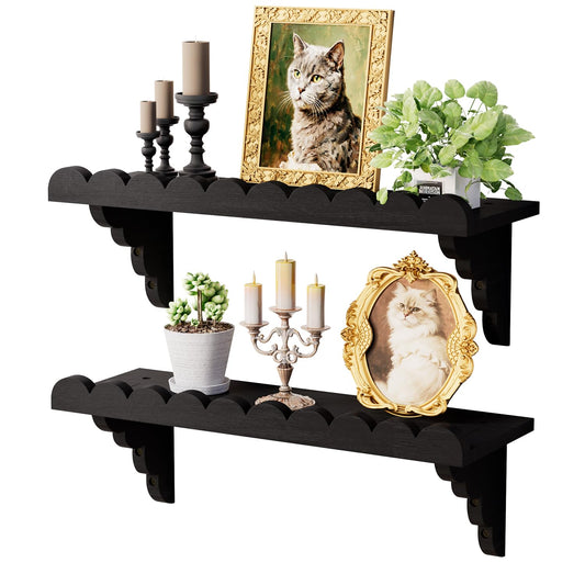 Scalloped Floating Wood Wall Shelf – 17 Inch