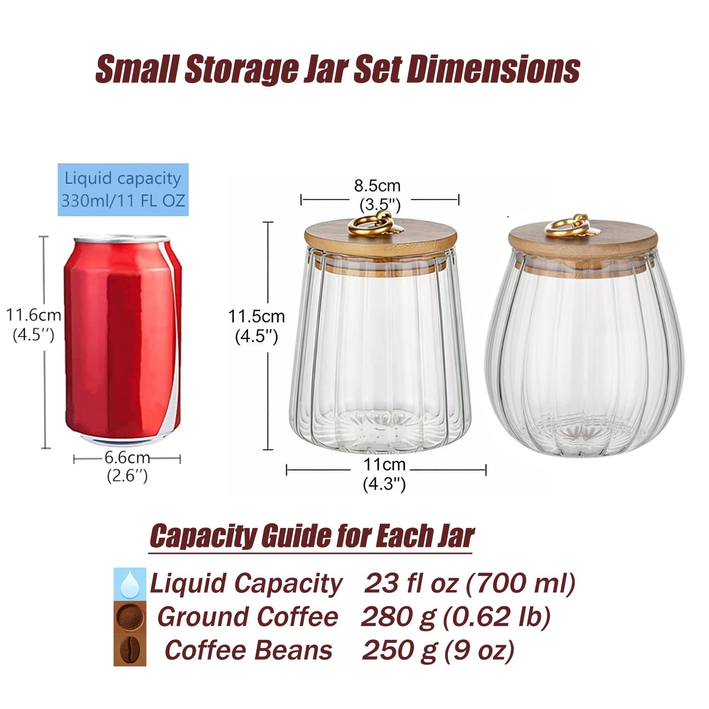 FANTESTICRYAN Glass Coffee Nuts Canister Airtight Storage Jar Petal Decorative Container with Bamboo Lid Metal Handle Easy to Grasp 700ml, 23 FL OZ