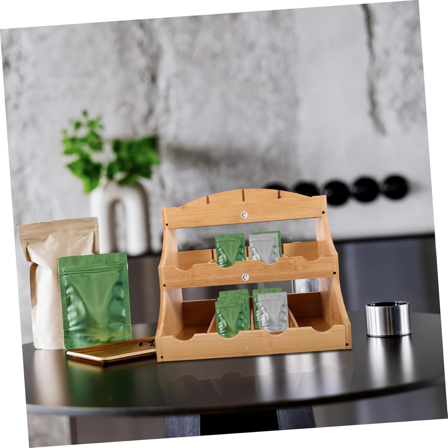 Tea Organizer and Storage Tiered Tea Bag Holder for Cabinet Bamboo Material