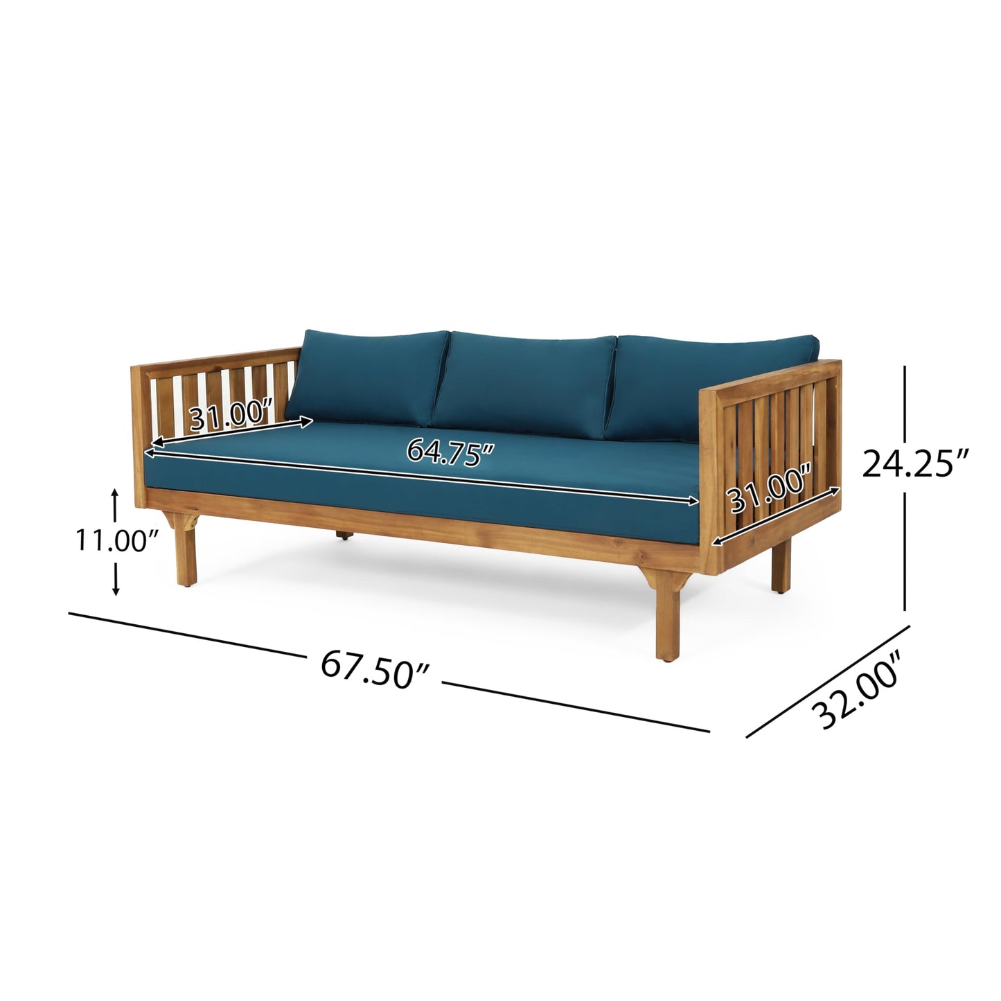 Outdoor Acacia Wood Conversation Set, 3-Seat Loveseat Sofa w/Cushion and Round Coffee Table for Backyard, Patio Furniture, Teak+Beige