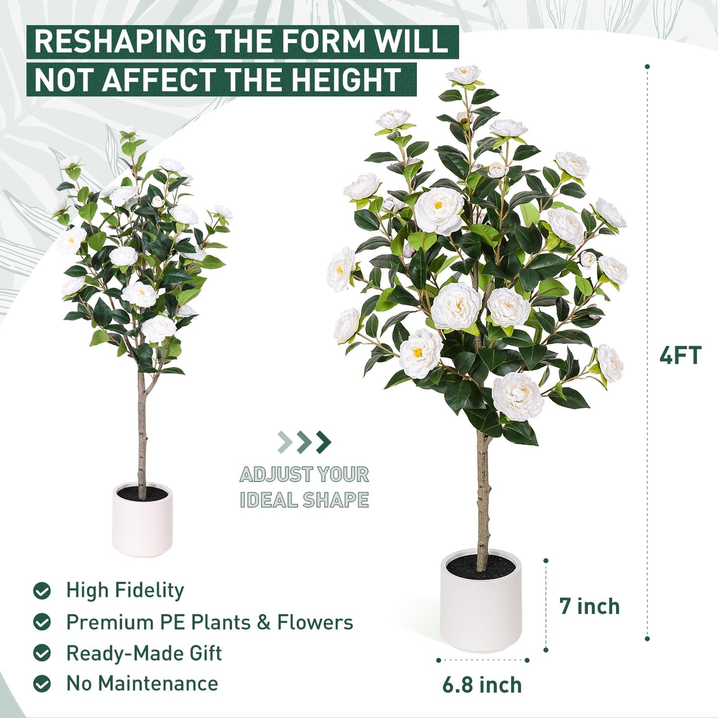 Yepdin 63 inch Artificial Camellia Tree with White Flower Pots - White Fake Tree,5 Ft Faux Plants Indoor wich Blooming,Artificial Plants for Indoor & Outdoor Home Front Door Decor