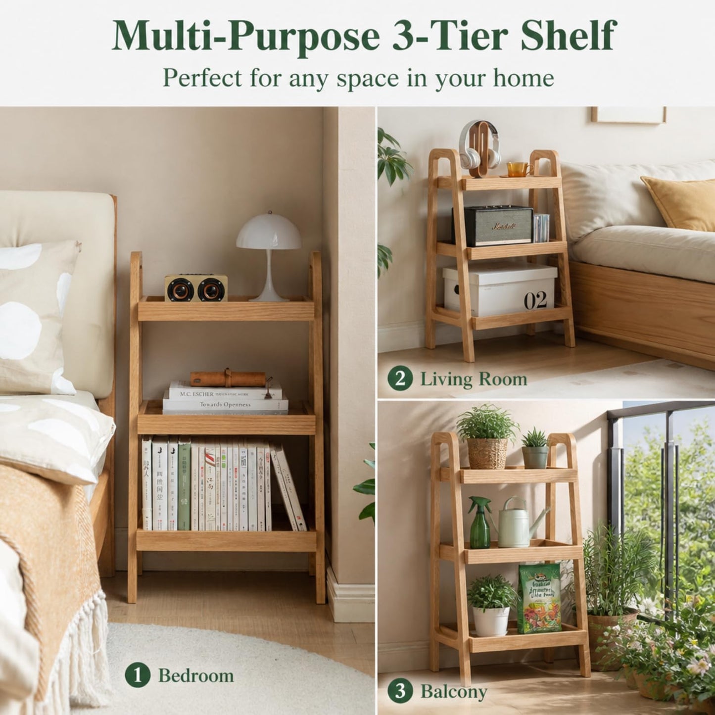 Solid Oak 3 Tier Ladder Bookshelf