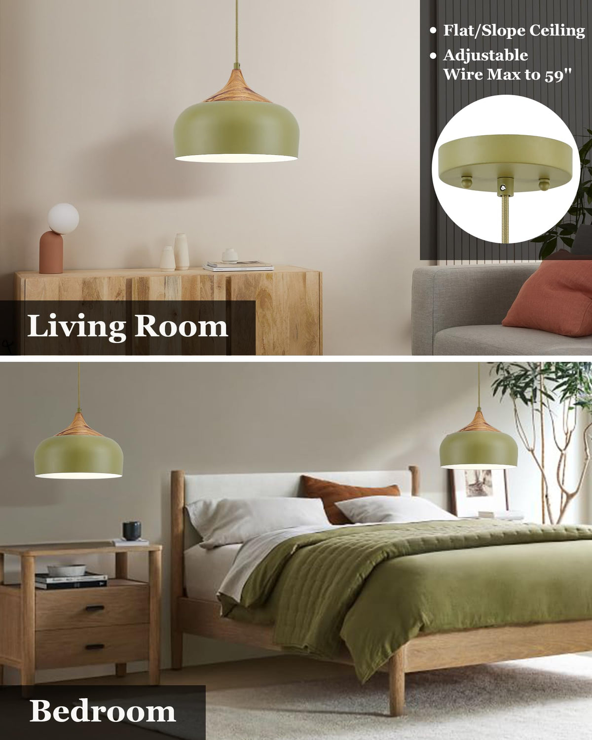 Modern Walnut Wooden Pendant Dome Light