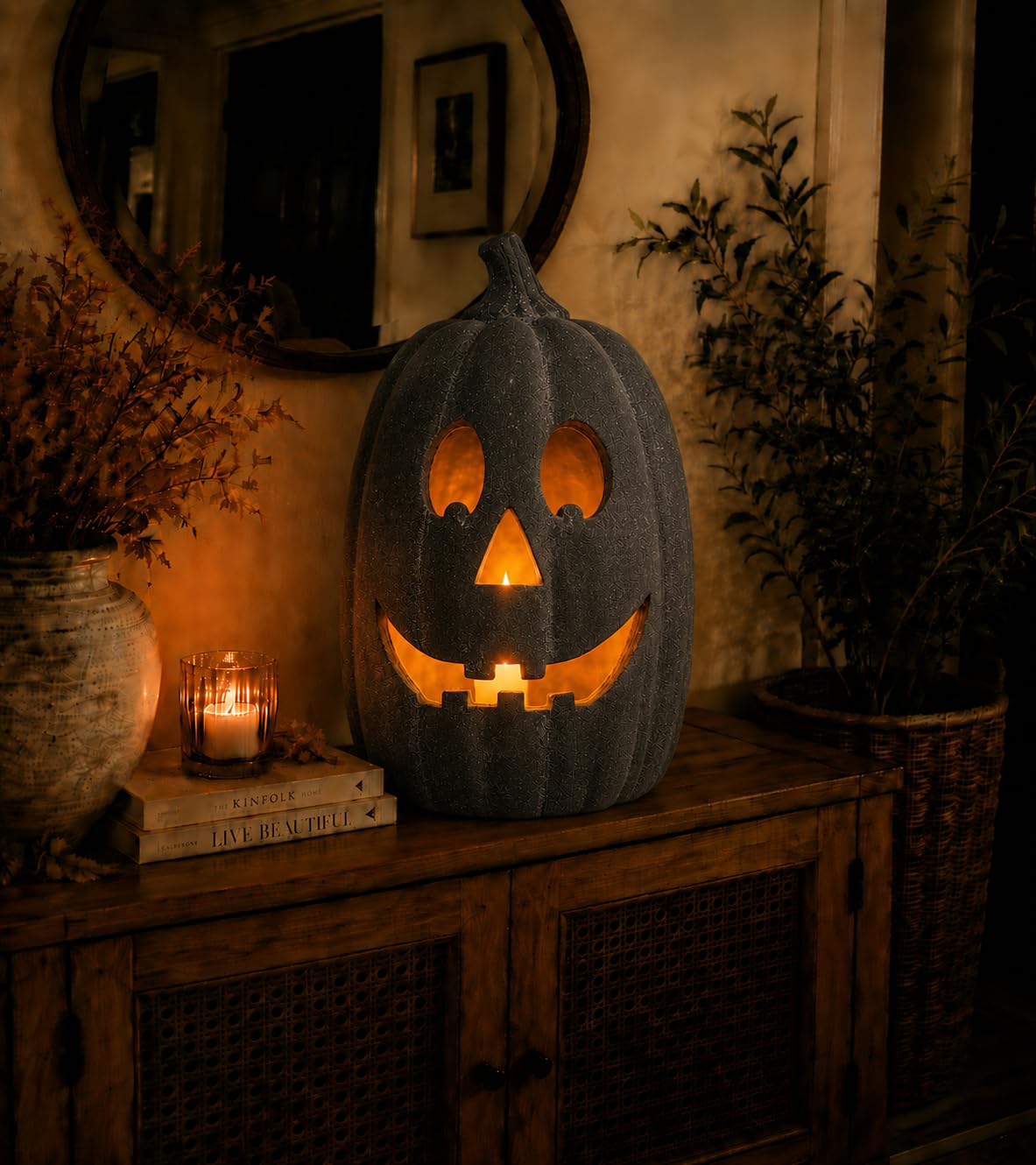 Halloween Decorations - Terracotta Pumpkin Jack O' Lantern