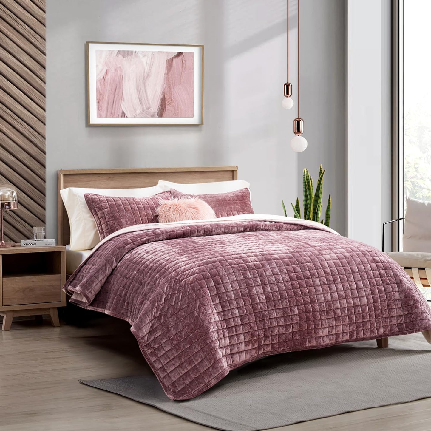 Box Stitch Velvet Quilt Set, King Size