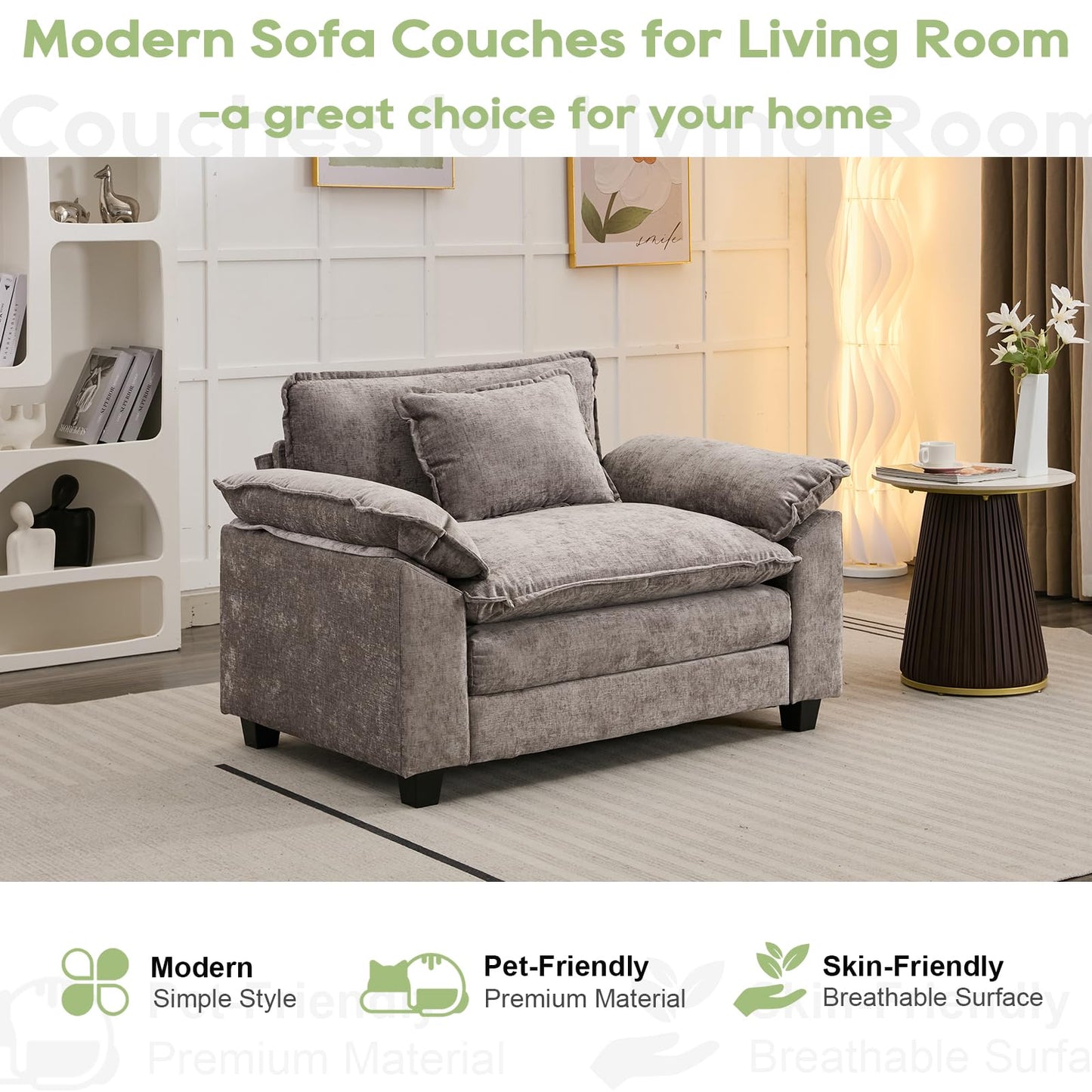 120" Modular Sectional Sofa, Comfy Cloud Couch Sectional Sofa with Ottoman, Chenille Sofa Sleeper Deep Seat Sofa with Throw Pillows for Living Room (Beige White, 120"- U Shape)