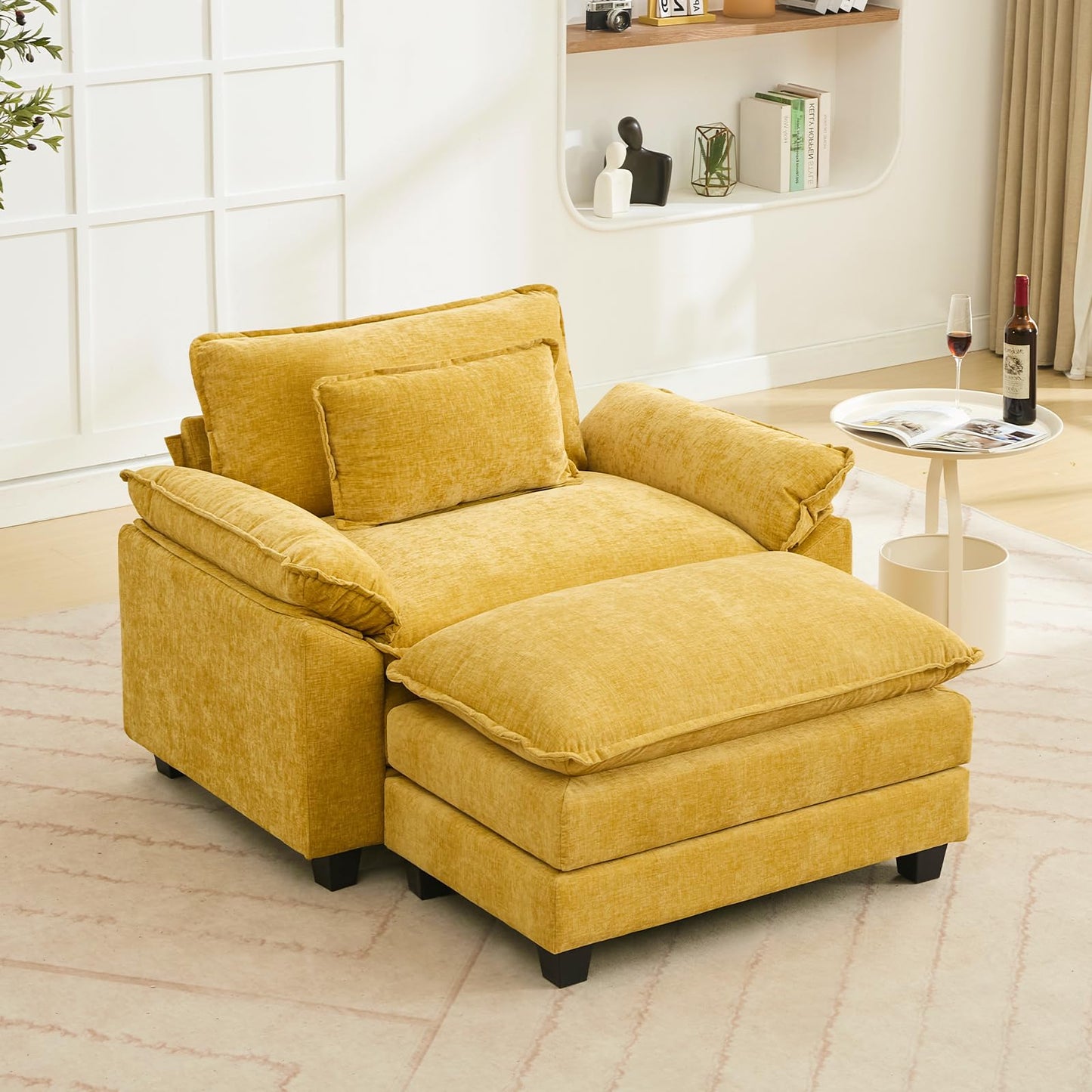 120" Modular Sectional Sofa, Comfy Cloud Couch Sectional Sofa with Ottoman, Chenille Sofa Sleeper Deep Seat Sofa with Throw Pillows for Living Room (Beige White, 120"- U Shape)