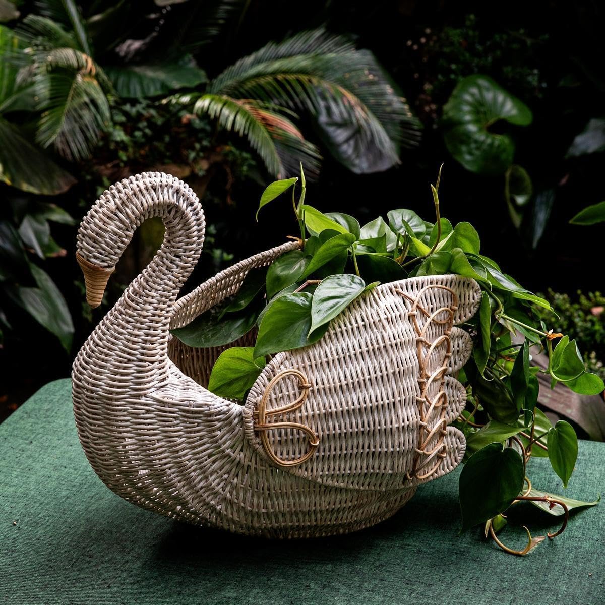 Juliska Provence Rattan Swan Basket - Whitewash