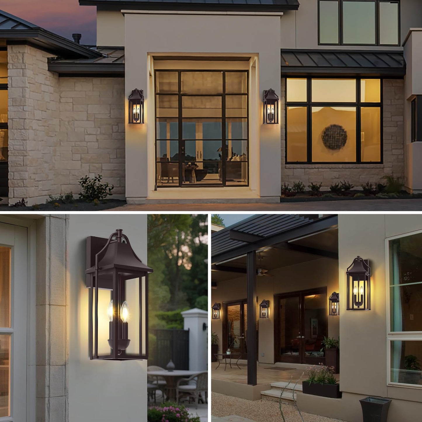 Outdoor Wall Lights Fixtures, Large Size Dusk to Dawn Waterproof Exterior Lanterns, Modern Porch Sconce Wall Mounted with Glass