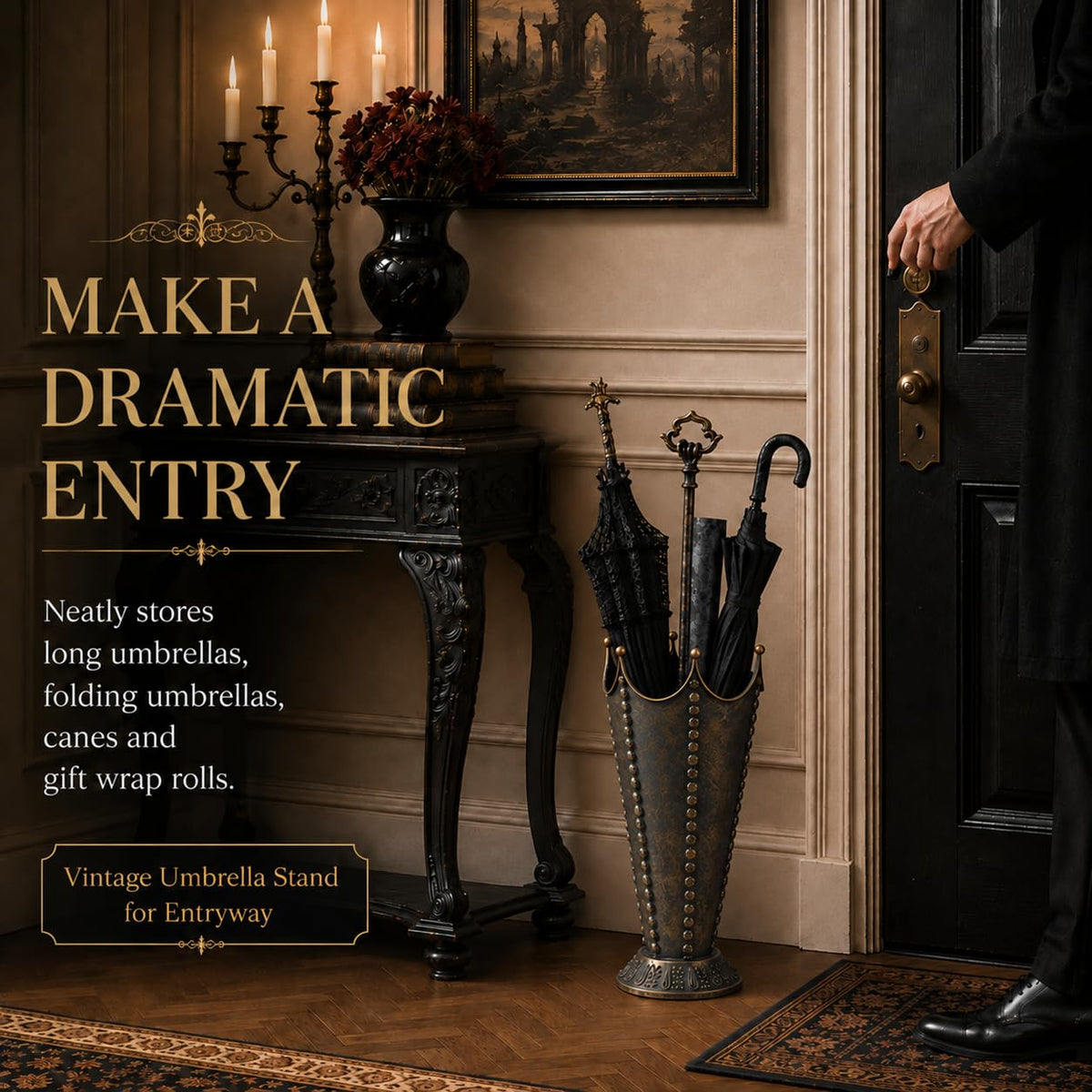 Vintage Metal Umbrella Stand for Entryway
