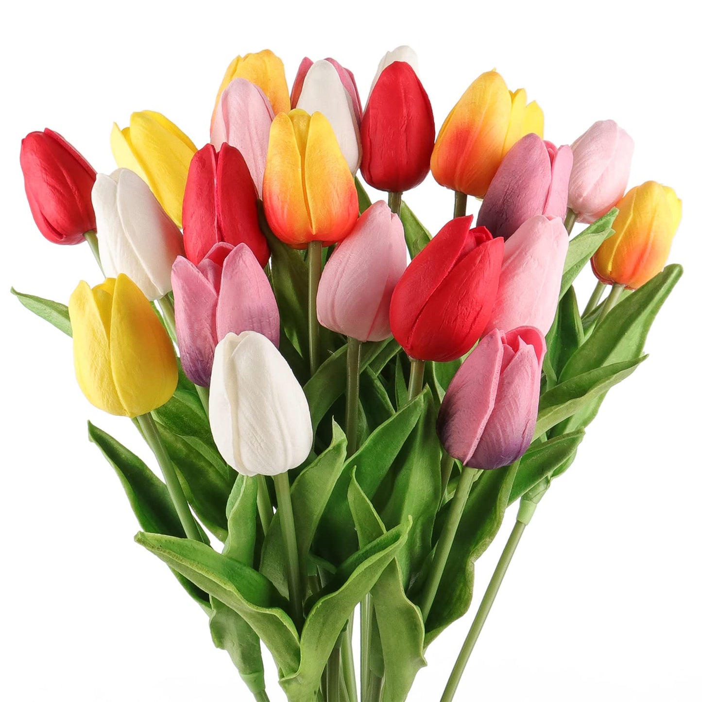 Beferr White Tulips Artificial Flowers 18Pcs Faux Silk Tulip Real Touch Tulip Fake Flowers Bouquets Arrangements for Mother's Day Easter Spring Flowers Gifts Home Table Decor