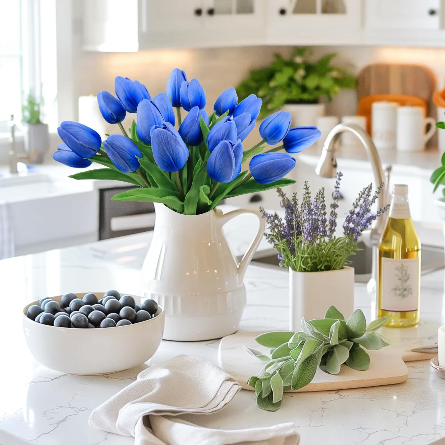 Beferr White Tulips Artificial Flowers 18Pcs Faux Silk Tulip Real Touch Tulip Fake Flowers Bouquets Arrangements for Mother's Day Easter Spring Flowers Gifts Home Table Decor
