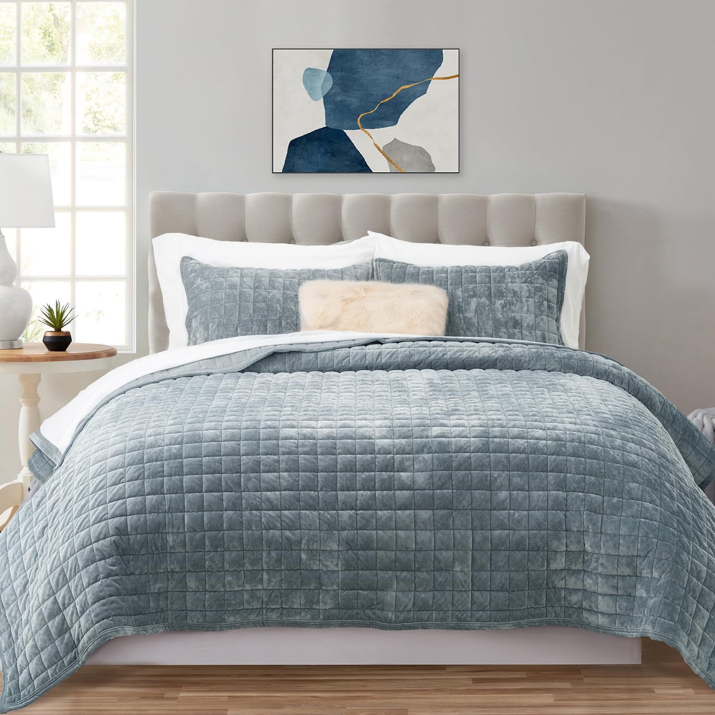 Box Stitch Velvet Quilt Set, King Size