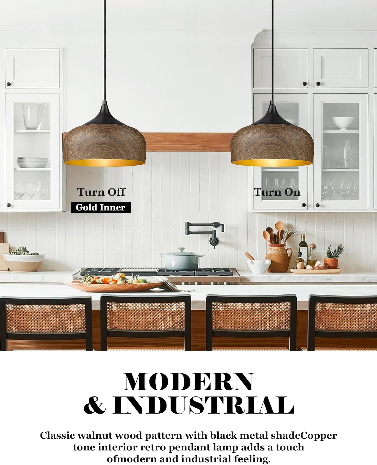 Modern Walnut Wooden Pendant Dome Light