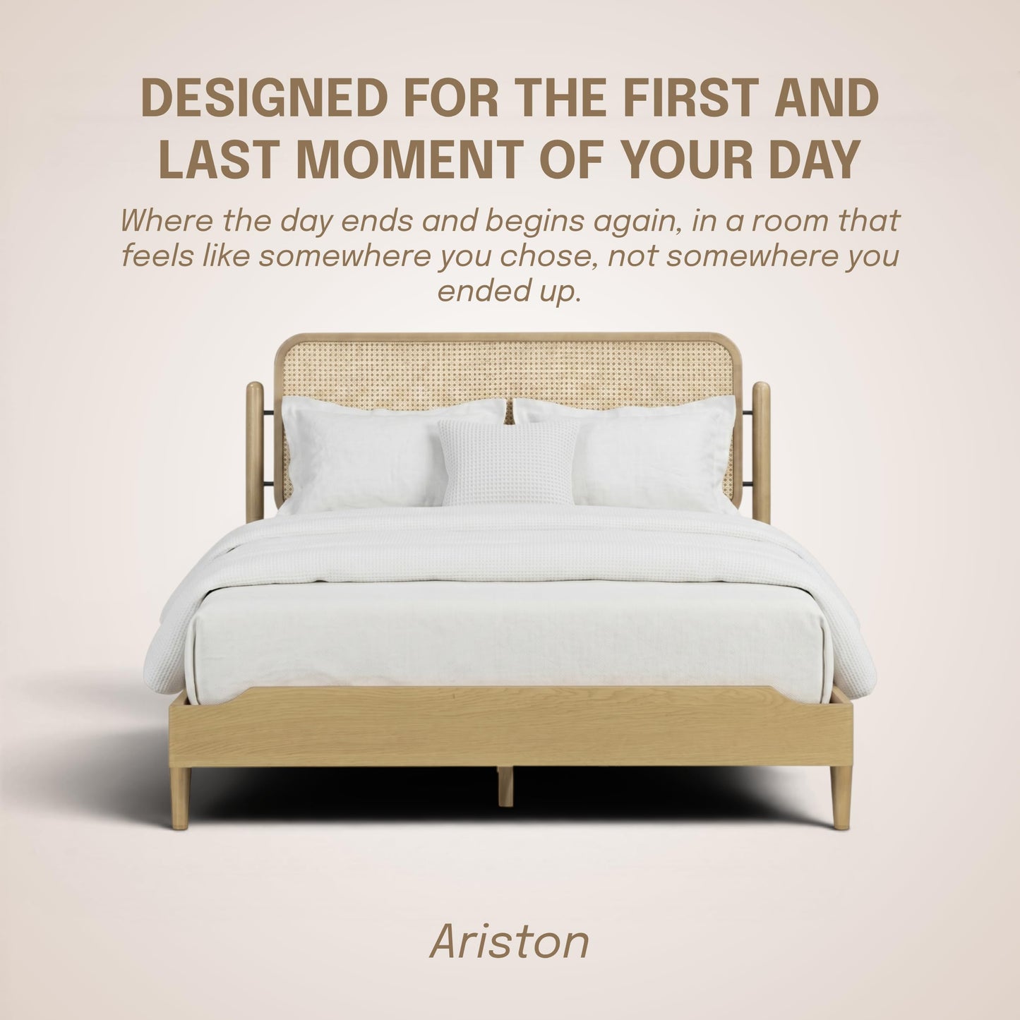 King Platform Bed with Natural Rattan Headboard