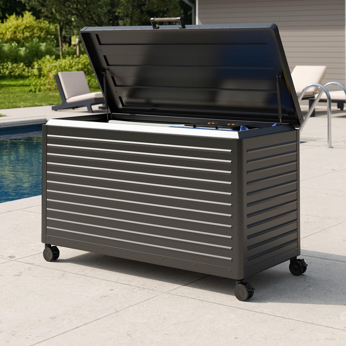 Waterproof Outdoor Storage Box with Wheels & Soft-Close Lid