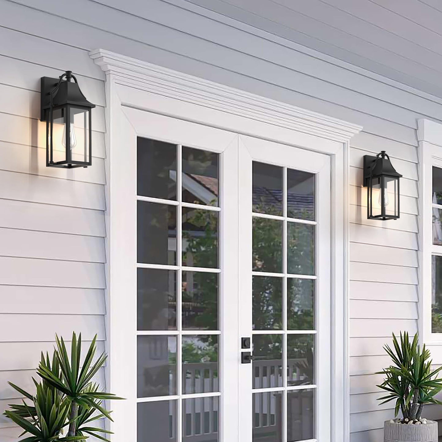 Outdoor Wall Lights Fixtures, Large Size Dusk to Dawn Waterproof Exterior Lanterns, Modern Porch Sconce Wall Mounted with Glass