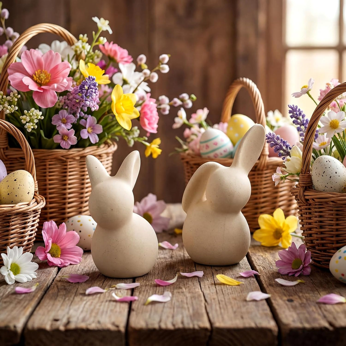 Handmade Terracotta Easter Bunny Figurines Set of 2 | 3-Inch Rustic ...