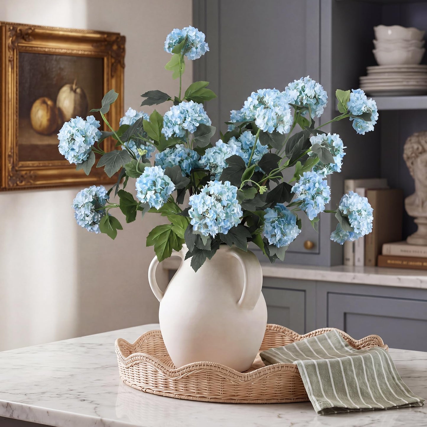 4 Pcs 33" Tall Artificial Snowball Hydrangea Flowers, Silk Hydrangeas with 20 Heads Long Stem for Tall Vase Decor, Wedding Table Centerpiece, Outdoor Living Room Arrangement(White Pink)