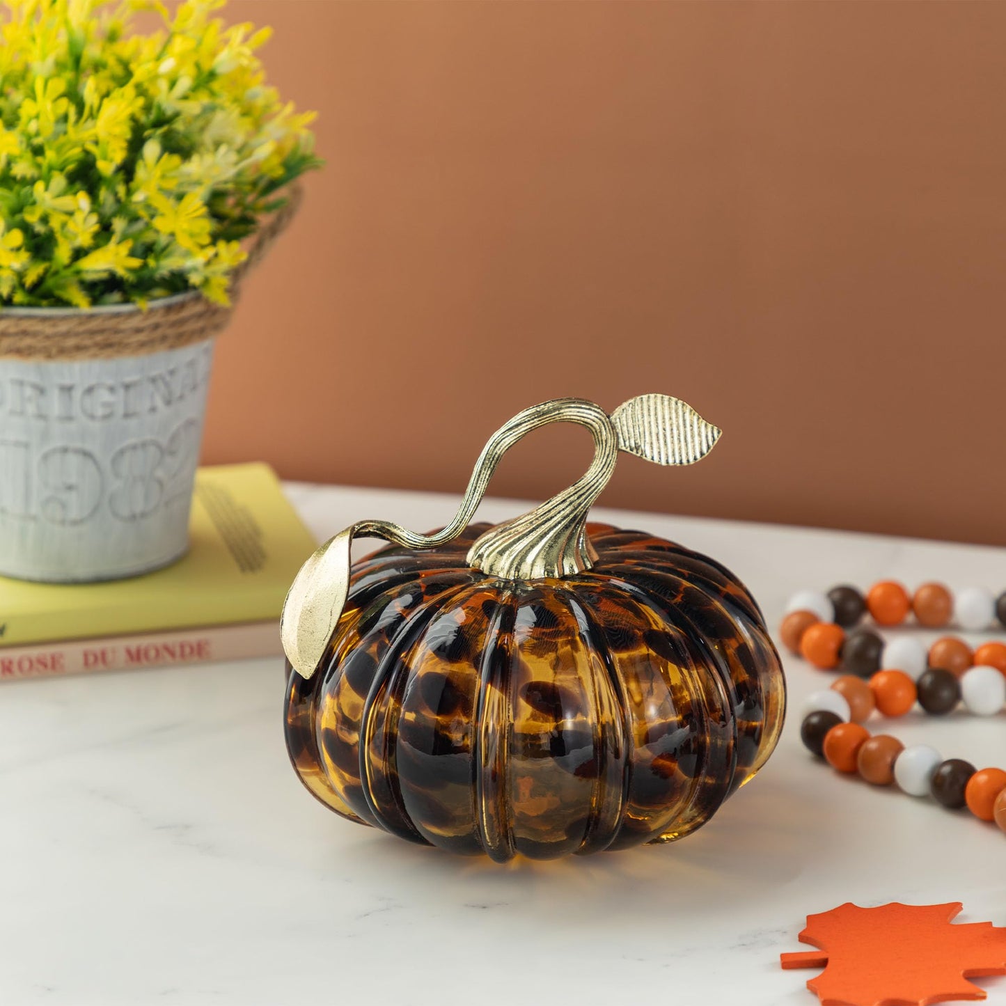 Amber Glass Pumpkin Decor