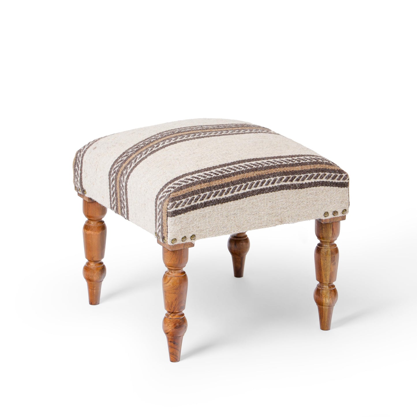 Handmade Jute Ottoman Stool with Wooden Legs
