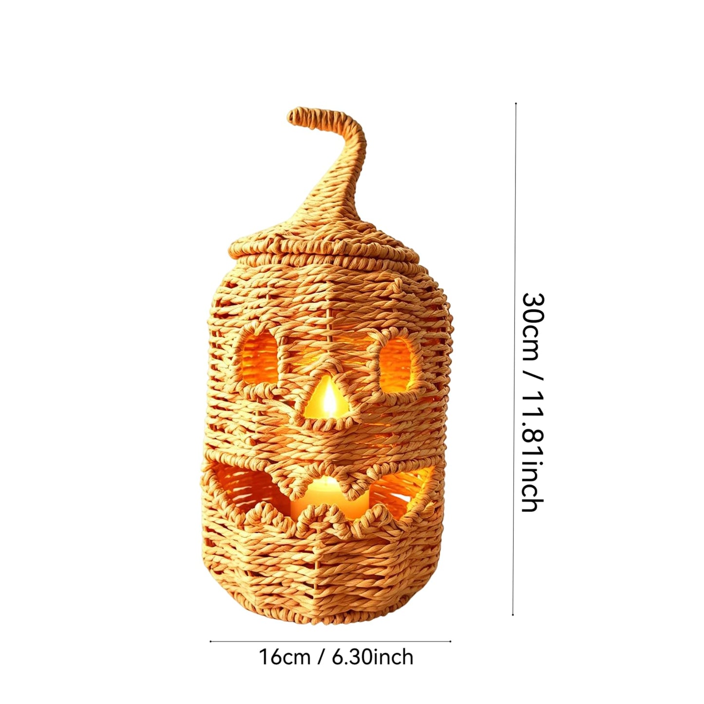 Rattan Lantern Pumpkin Candle Holder with Witch Hat Shape Lid