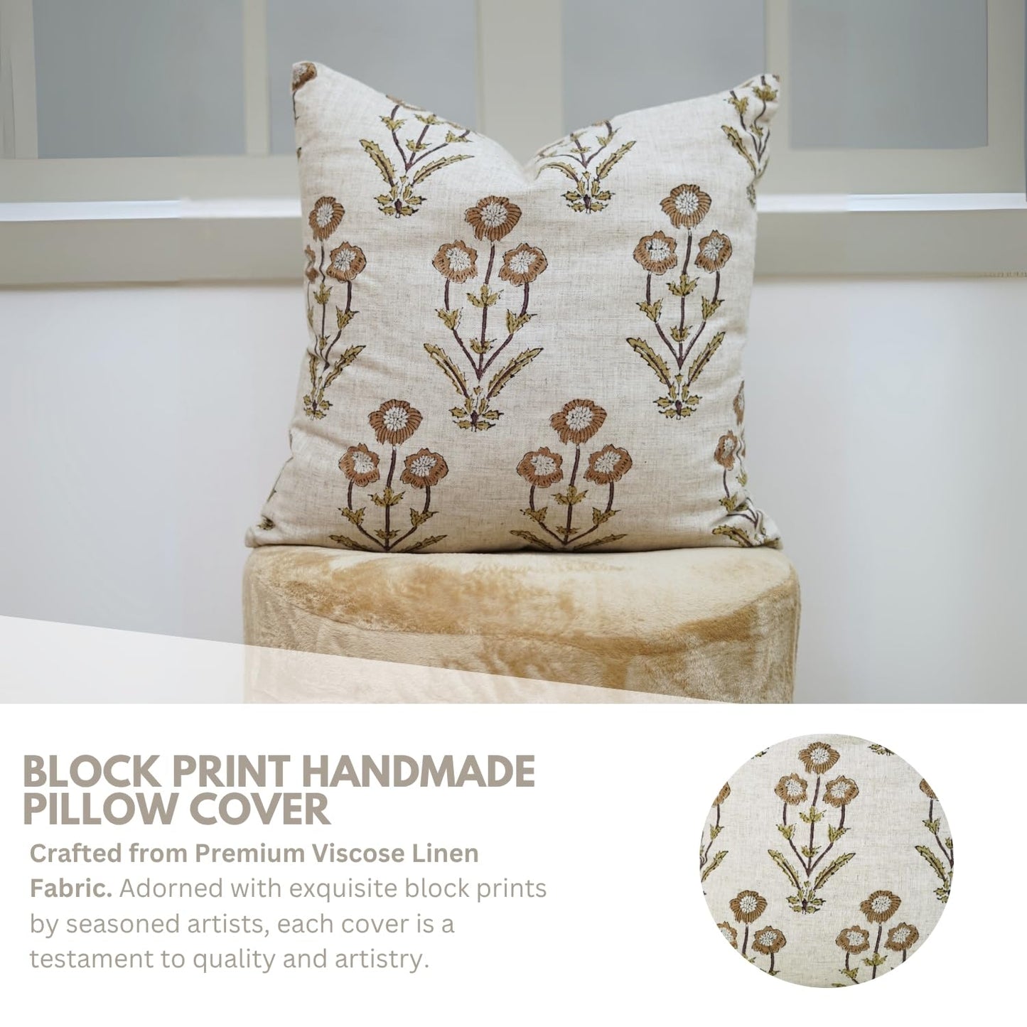 Floral Print Thick Linen 18x18 Inch Throw Pillowcase