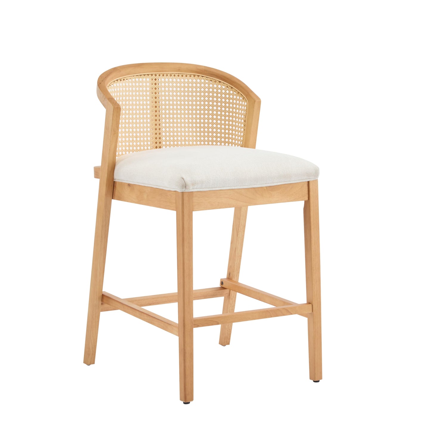 Christopher Knight Home JENA Rattan Counter Stools Set of 2, Counter Height Bar Stools for Bar Table, Rubberwood Frame with Upholstered Barstools, Wood Accent Chair with Footrest, Beige + Walnut