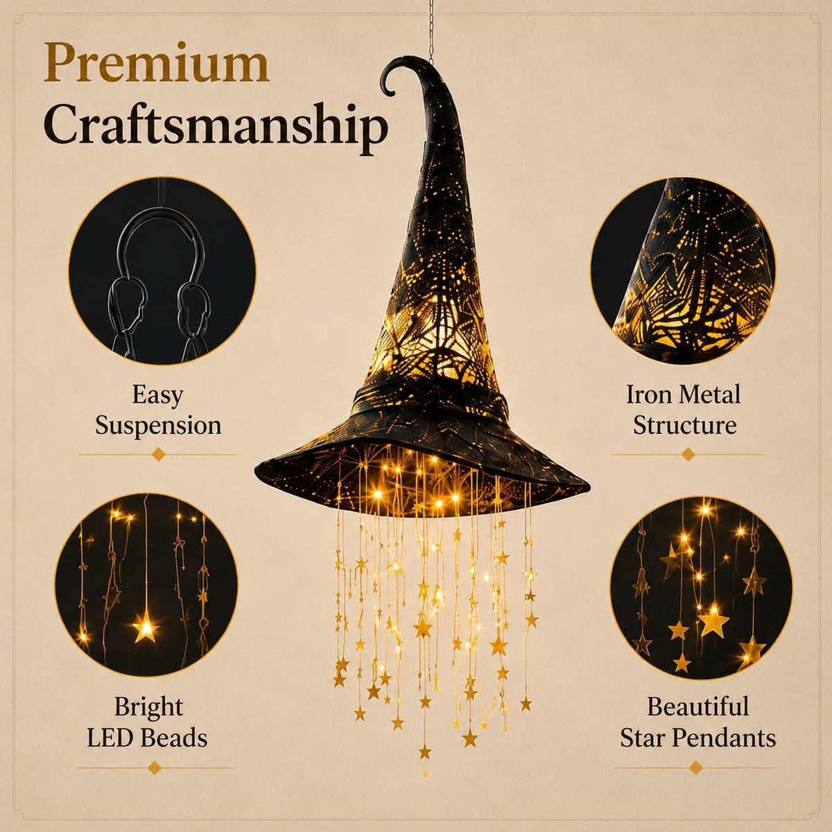 Lighted Witch Hat Hanging Chime with Glowing Lights