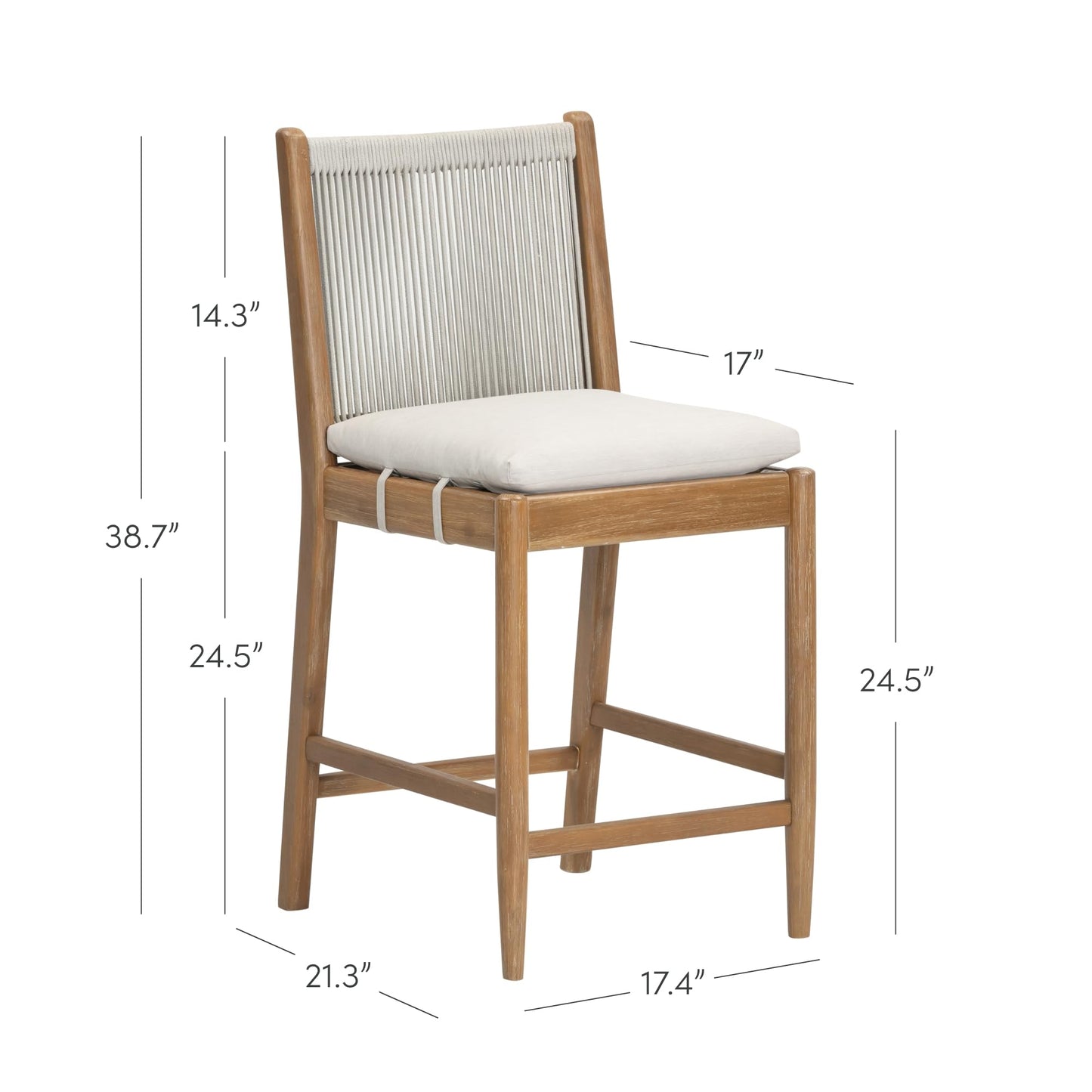 Nathan James Rikki Seagrass Bar Stool with Back, 2-Pack Boucle Counter Stool with Upholstered Seat, Solid Wood Frame, and Woven Seagrass Backrest