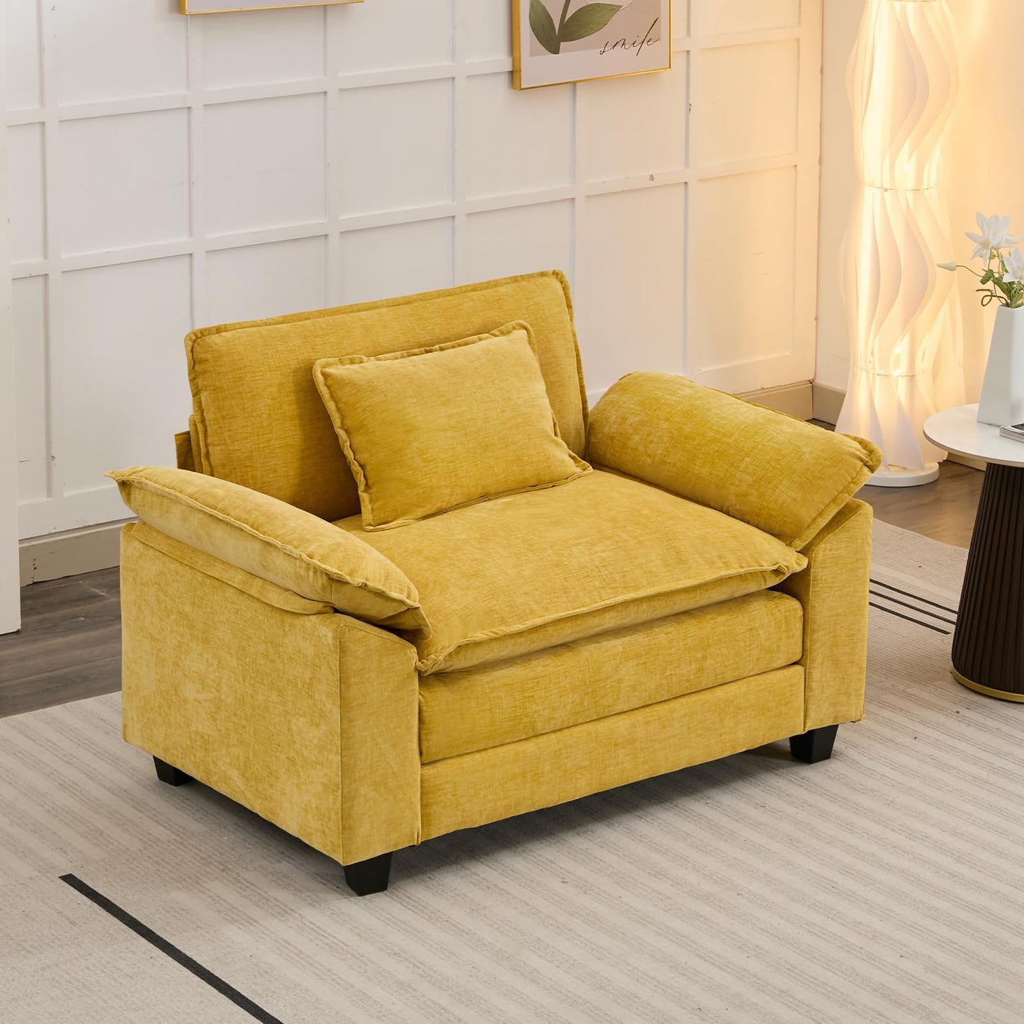 120" Modular Sectional Sofa, Comfy Cloud Couch Sectional Sofa with Ottoman, Chenille Sofa Sleeper Deep Seat Sofa with Throw Pillows for Living Room (Beige White, 120"- U Shape)