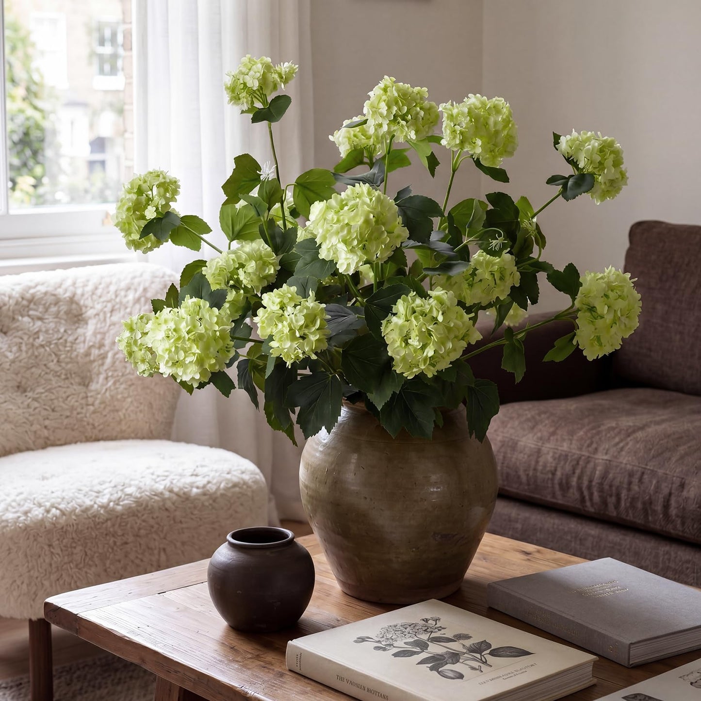 4 Pcs 33" Tall Artificial Snowball Hydrangea Flowers, Silk Hydrangeas with 20 Heads Long Stem for Tall Vase Decor, Wedding Table Centerpiece, Outdoor Living Room Arrangement(White Pink)
