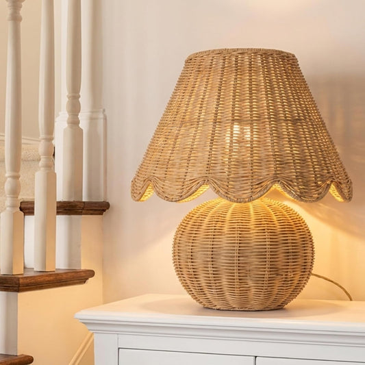 Rattan Table Lamp with Woven Base