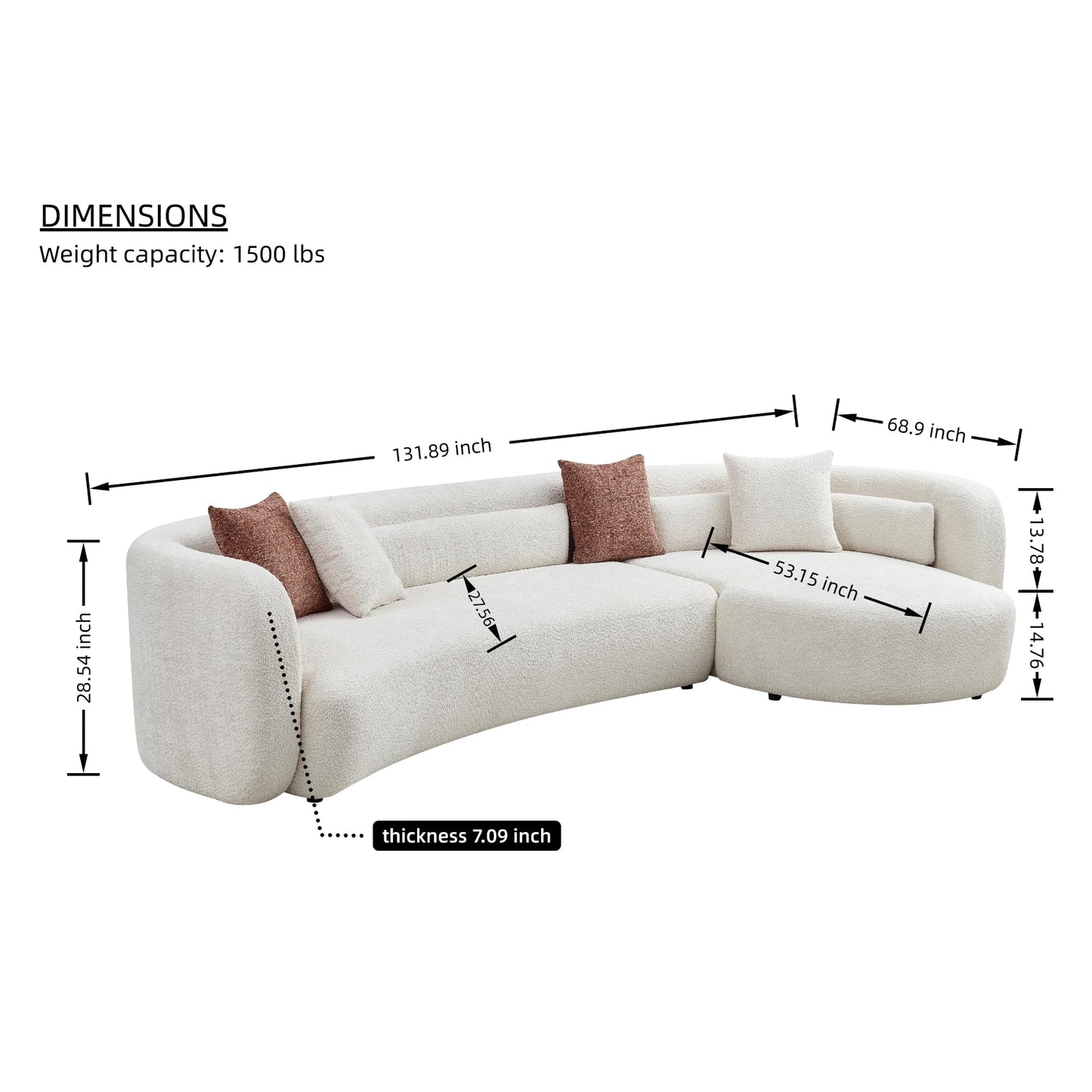Oversized Curved Boucle 3-Sector Shaped Sectional Sofa