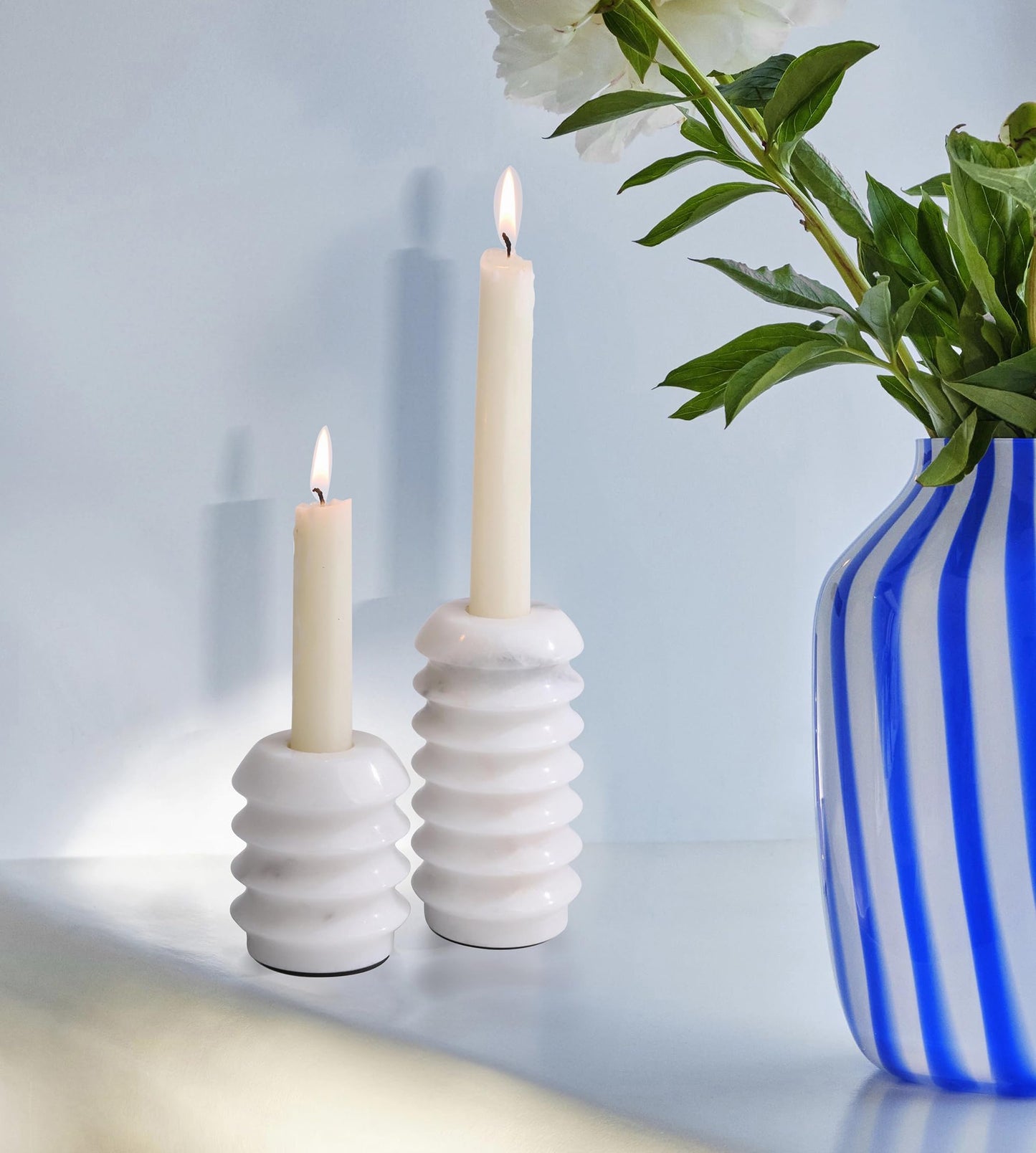 Marble Candlestick Holders, Set of 2 Natural Stone