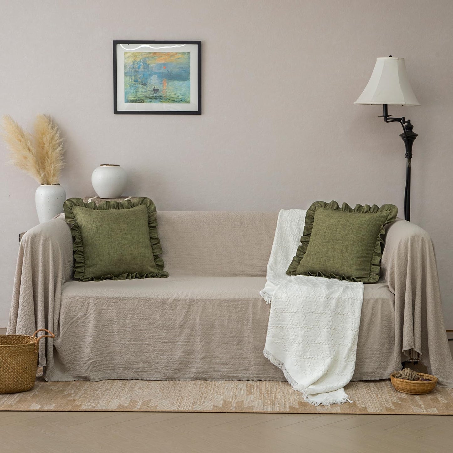 Rustic Classic Linen Style Throw Pillow Covers Set of 2