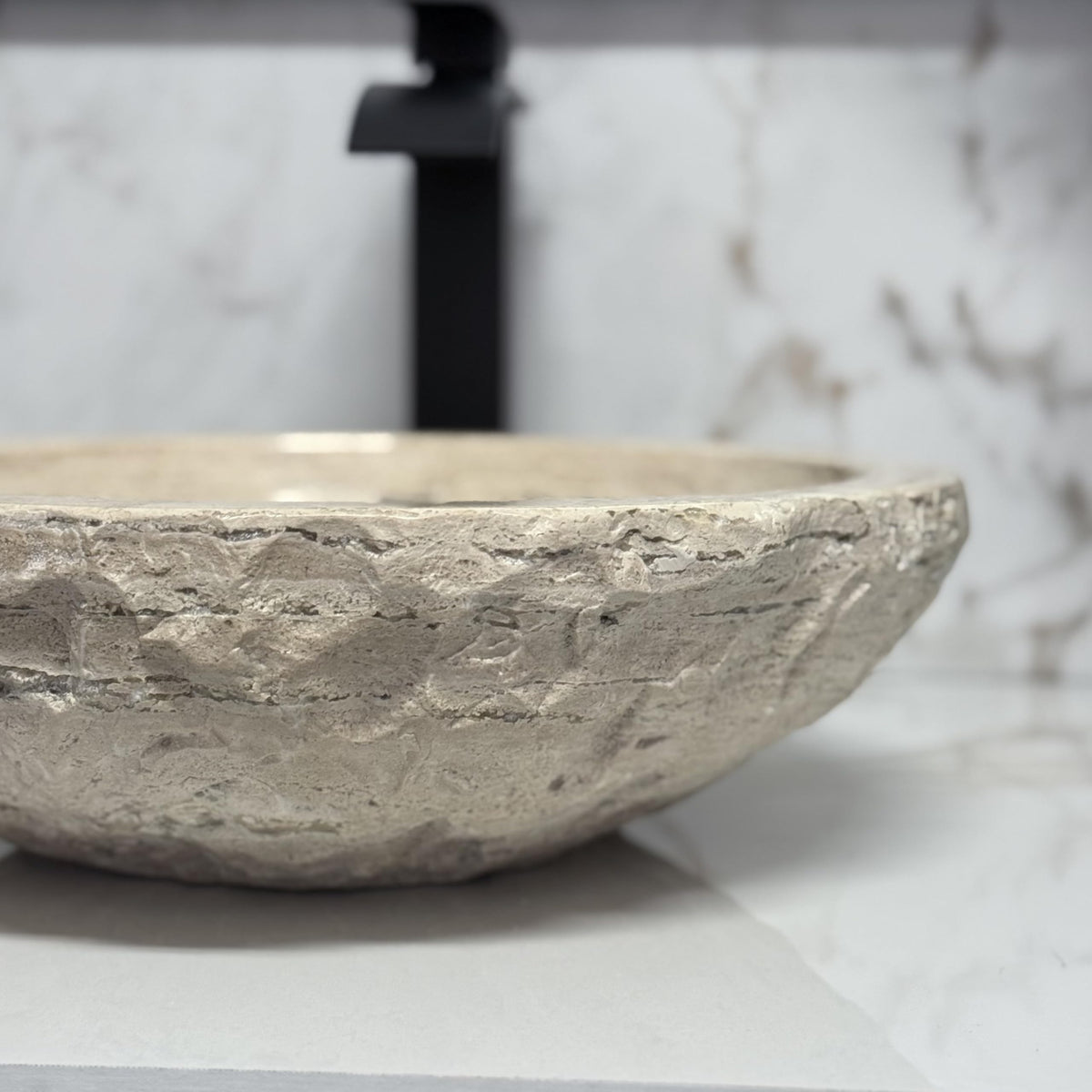 Oval Natural Stone Wash Basin Travertine Vessel Sink