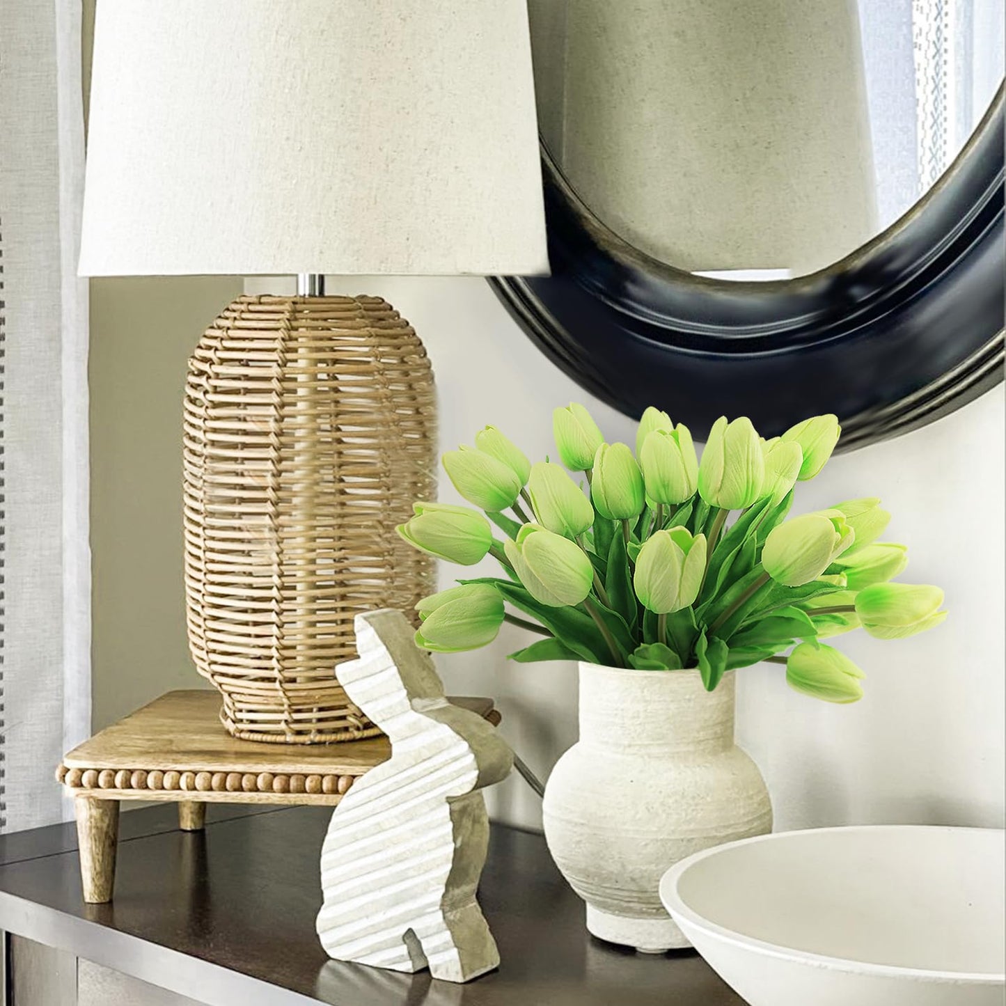 Beferr White Tulips Artificial Flowers 18Pcs Faux Silk Tulip Real Touch Tulip Fake Flowers Bouquets Arrangements for Mother's Day Easter Spring Flowers Gifts Home Table Decor