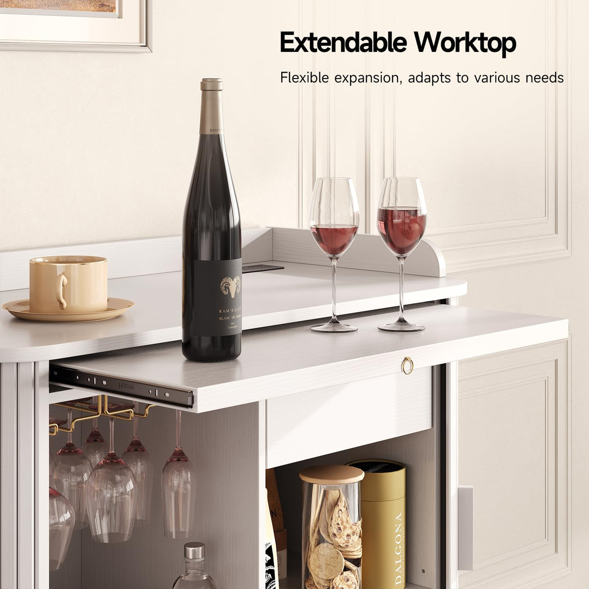 33" H Fluted Bar Cabinet with Storage, Wine Cabinet