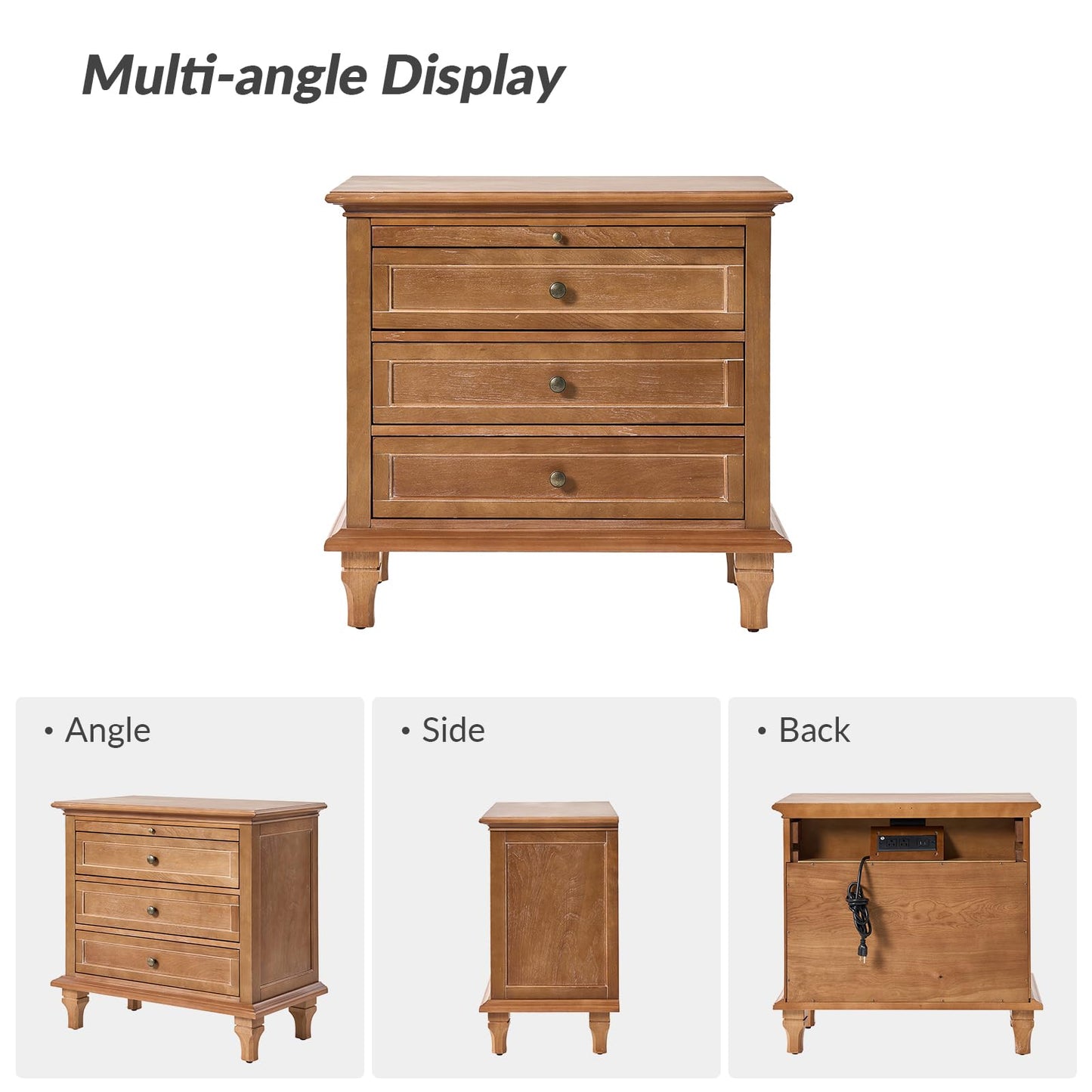 Solid Wood 3 Drawer End Table with Tray