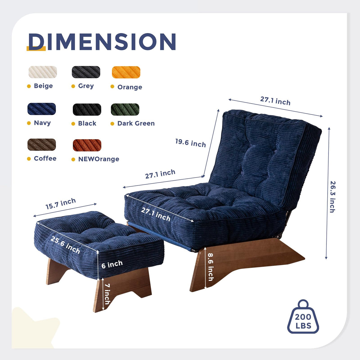 Lounge Chair with Ottoman and with Adjustable Backrest