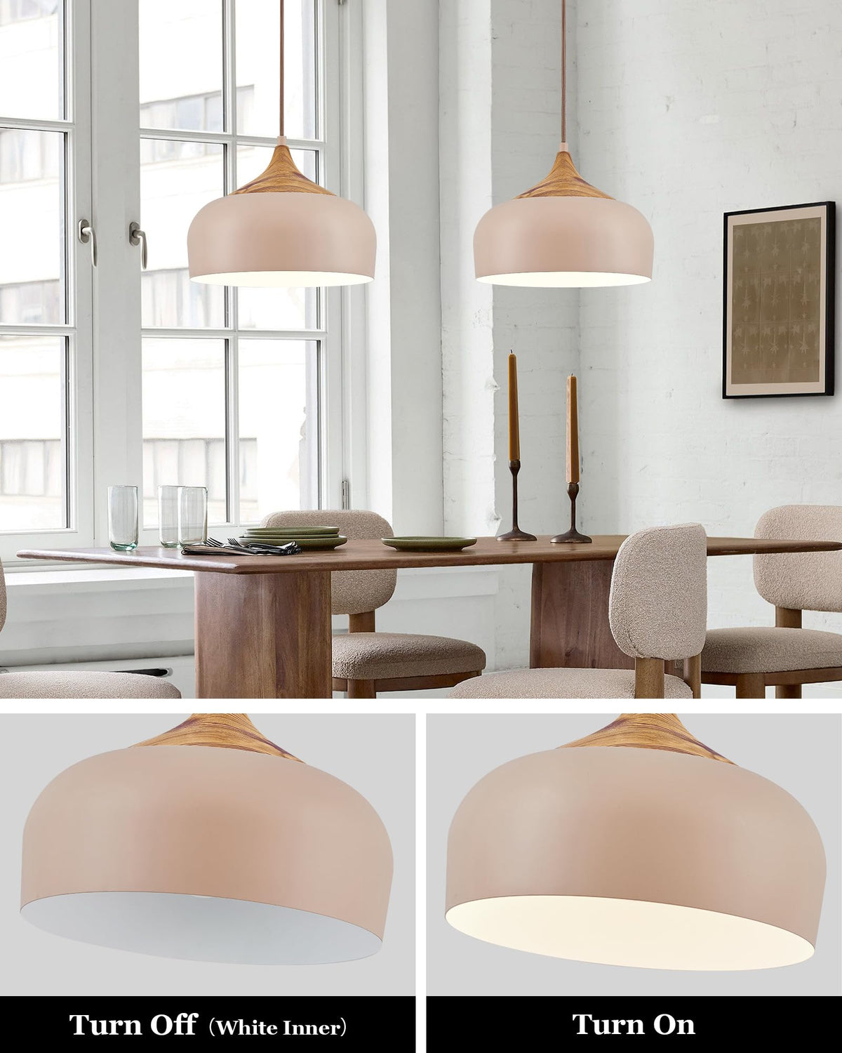 Modern Walnut Wooden Pendant Dome Light