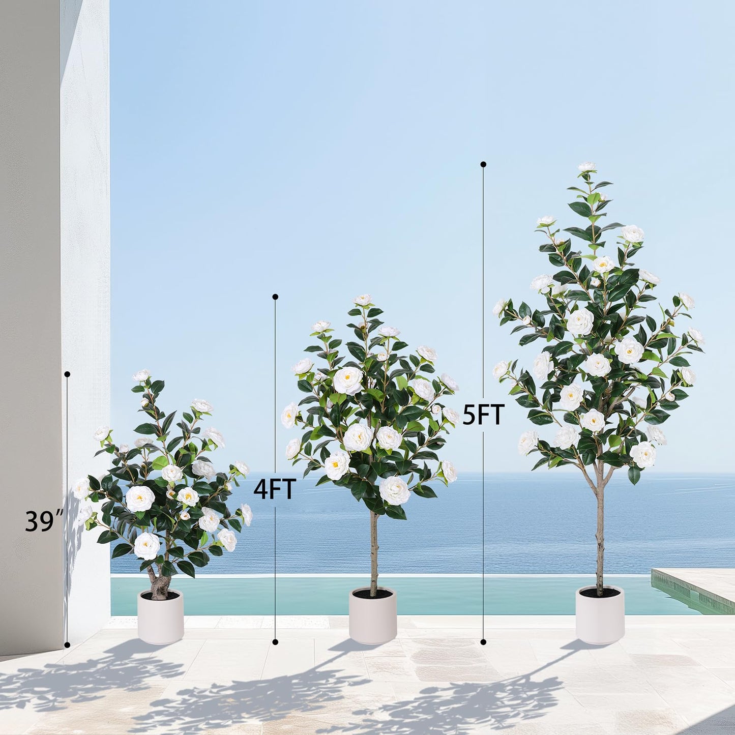 Yepdin 63 inch Artificial Camellia Tree with White Flower Pots - White Fake Tree,5 Ft Faux Plants Indoor wich Blooming,Artificial Plants for Indoor & Outdoor Home Front Door Decor